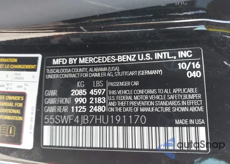 2017 Mercedes-Benz C 300 Luxury/Sport из США, поврежденный, VIN 55SWF4JB7HU191170